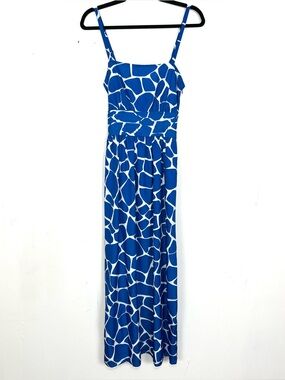 Susana Monaco Blue White Giraffe Print Tie Back Maxi Dress Cocktail Size 2 XS zq
